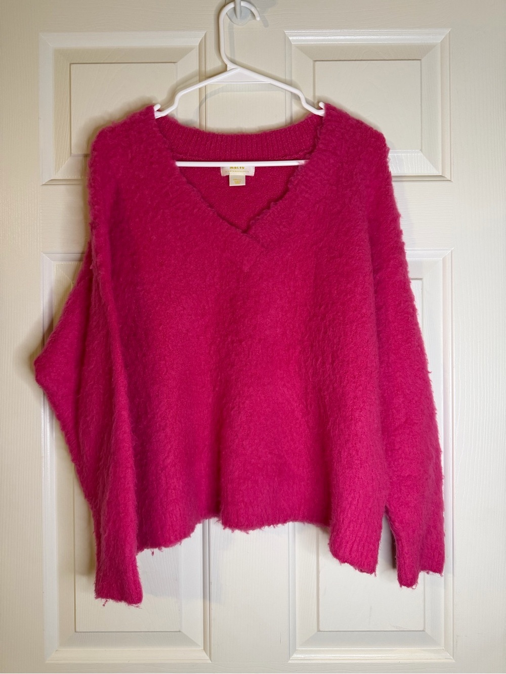 Anthropologie Fuchsia V-Neck Fuzzy Knit Sweater